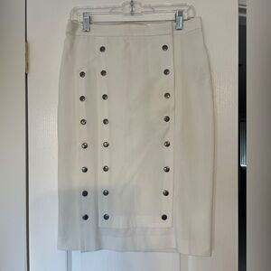 Cream Knee-Length Pencil Skirt with Cut Out Design